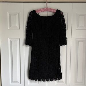 Lilly Pulitzer Black Crochet Lace Women's Dress - Elegant 3/4 Sleeve Dress